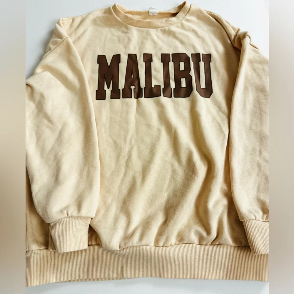 SHEIN Beige Malibu Crewneck Sweater